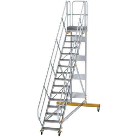 Günzburger Steigtechnik Plattformtreppe 45° fahrbar Stufenbreite 0,6 m 16 Stufen Aluminium geriffelt - 600776
