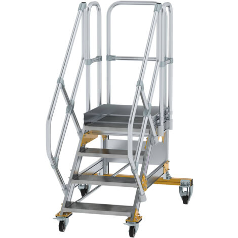 Günzburger Steigtechnik Plattformtreppe 45° fahrbar Stufenbreite 0,6 m 4 Stufen Aluminium geriffelt - 600764