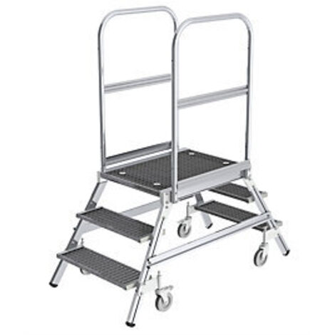Günzburger Steigtechnik Podesttreppe beidseitig begehbar mit Federrolle Stahl-Gitterrost 2x3 Stufen - 051203