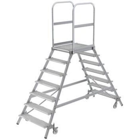 Günzburger Steigtechnik Podesttreppe beidseitig begehbar mit Federrolle Stahl-Gitterrost 2x7 Stufen - 051207