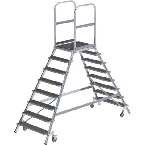 Günzburger Steigtechnik Podesttreppe beidseitig begehbar mit Federrolle Stahl-Gitterrost 2x8 Stufen - 051208