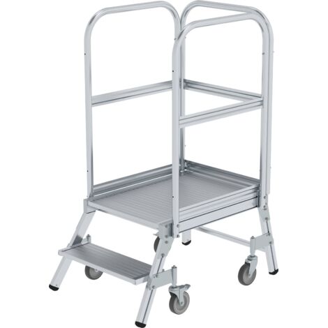 Günzburger Steigtechnik Podesttreppe einseitig begehbar mit Federrolle Aluminium geriffelt 2 Stufen - 050102