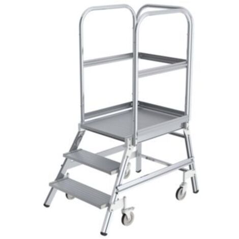Günzburger Steigtechnik Podesttreppe einseitig begehbar mit Federrolle Aluminium geriffelt 3 Stufen - 050103