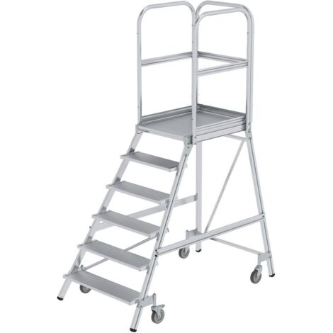Günzburger Steigtechnik Podesttreppe einseitig begehbar mit Federrolle Aluminium geriffelt 6 Stufen - 050106