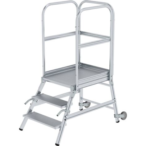 Günzburger Steigtechnik Podesttreppe einseitig begehbar mit Rollen & Griffen Aluminium geriffelt 3 Stufen - 056103