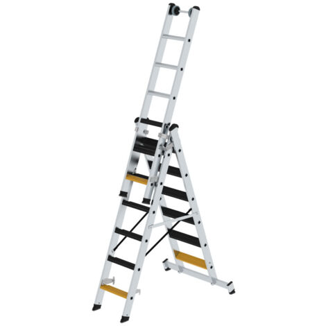 Günzburger Steigtechnik Stufen-Mehrzweckleiter 3tlg. mit nivello-Traverse und clip-step R13 3 x 6 Stufen - 033319