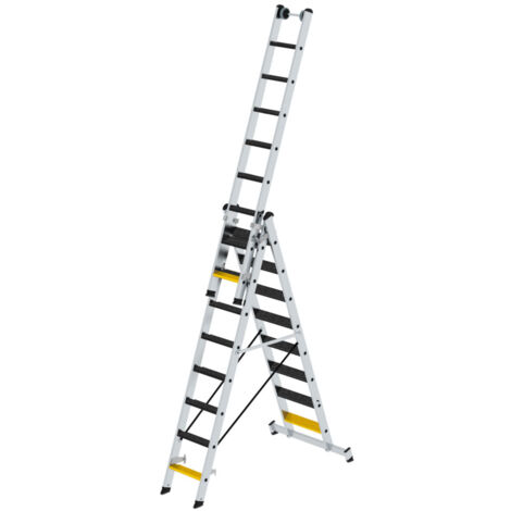 Günzburger Steigtechnik Stufen-Mehrzweckleiter 3tlg. mit nivello-Traverse und clip-step R13 3 x 8 Stufen - 033325