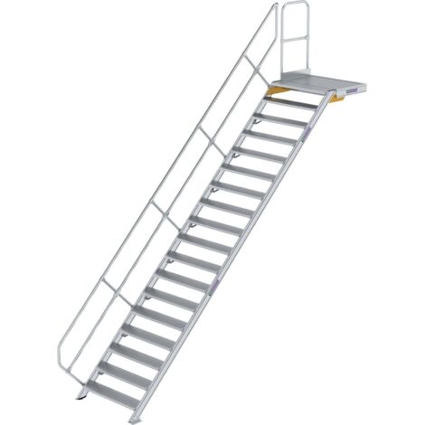 Günzburger Steigtechnik Treppe mit Plattform 45° Stufenbreite 1.000 mm 18 Stufen Aluminium geriffelt - 600478