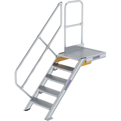 Günzburger Steigtechnik Treppe mit Plattform 45° Stufenbreite 600 mm 5 Stufen Aluminium geriffelt - 600425