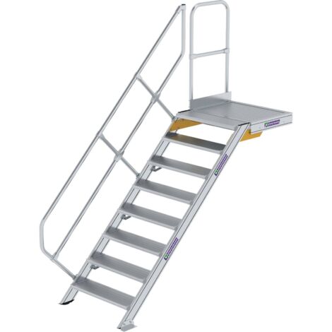 Günzburger Steigtechnik Treppe mit Plattform 45° Stufenbreite 800 mm 8 Stufen Aluminium geriffelt - 600448