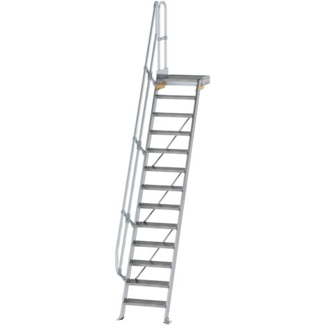 Günzburger Steigtechnik Treppe mit Plattform 60° Stufenbreite 600 mm 13 Stufen Aluminium geriffelt - 600373