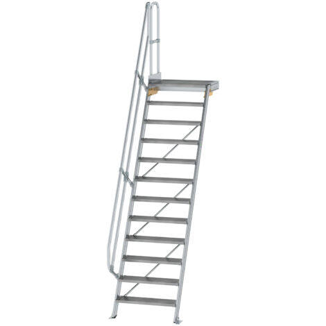 Günzburger Steigtechnik Treppe mit Plattform 60° Stufenbreite 800 mm 12 Stufen Aluminium geriffelt - 600392
