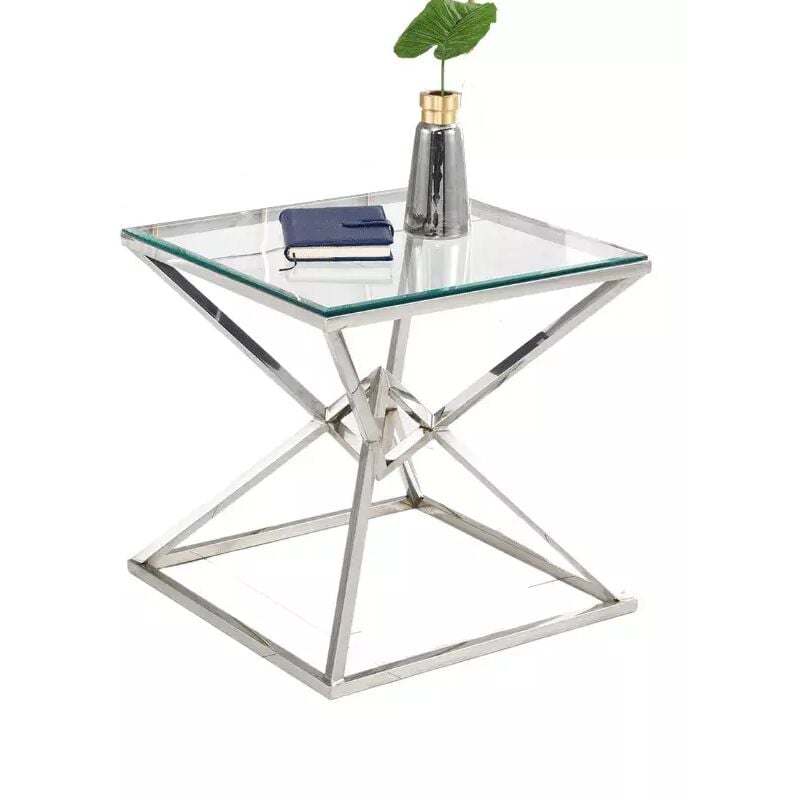 Guéridon pyramide Chrome Transparent 55x55x H55 cm