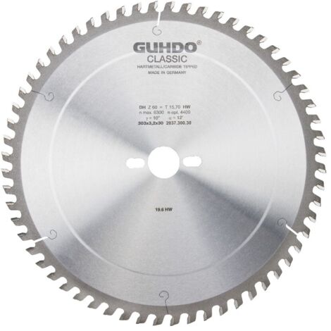 Guhdo Kreissägeblatt 303x3,2x30 mm Hohlzahn Z60 DH für Plattenwerkstoffe HW