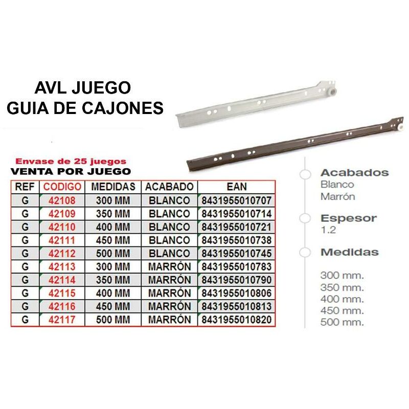 

avl guia cajones 300 mm blanca juego ref-g - Mibricotienda