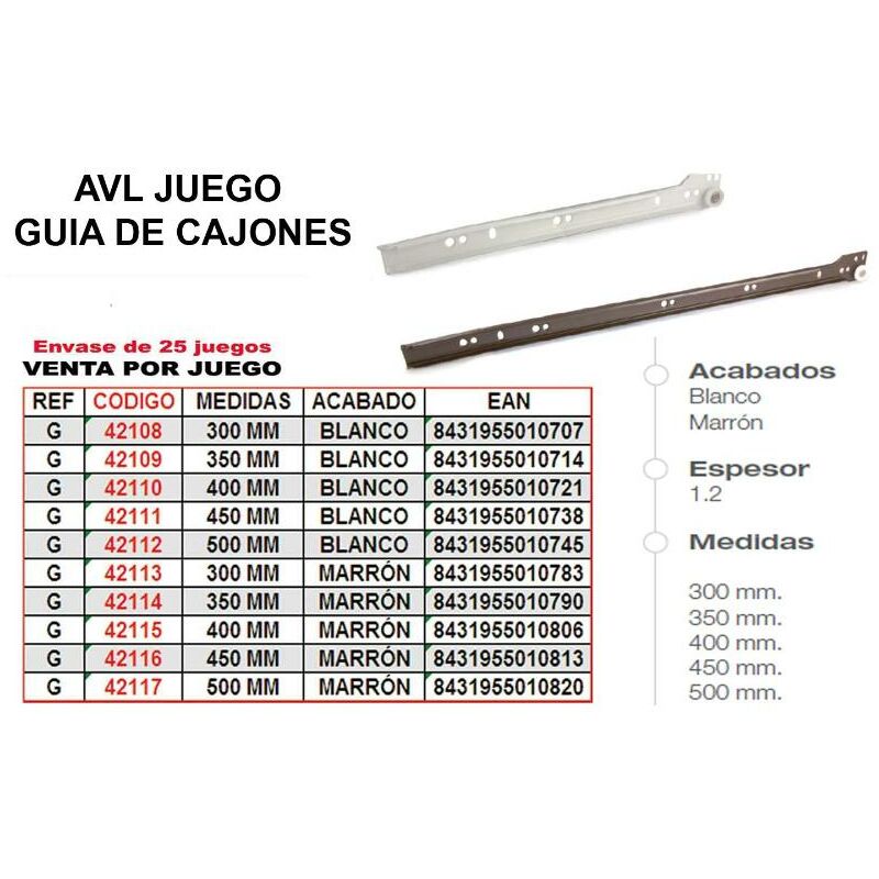 

avl guia cajones 450 mm marron juego ref-g - Mibricotienda