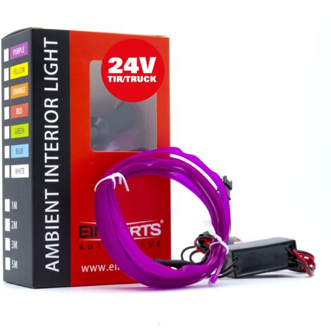 Guía de luces LED para coche, luz ambiental, 24 V, color morado, 2 metros