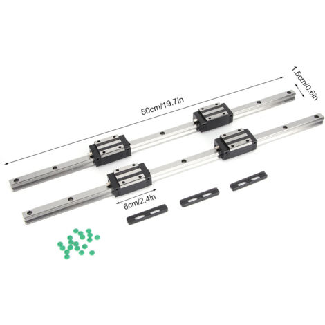 Guía lineal HG15 de 500 mm con 4 bloques deslizantes HGH15 – Carril de precisión negro