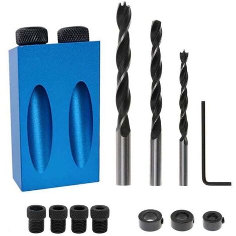Guía para carpintería, posicionador de ángulo multifuncional: kit de sujeción de 14 orificios para orificios en ángulo de 15 grados, incluye una broca de 6/8/10 mm y una abrazadera de tornillo, kit pa