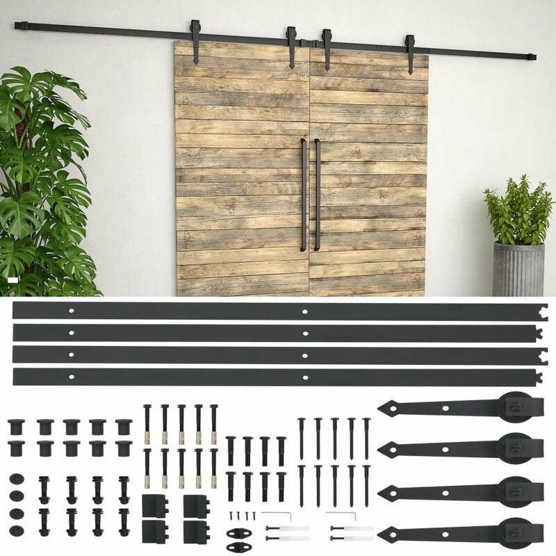 

Guias con carril para puerta corredera 2 uds 183 cm acero negro