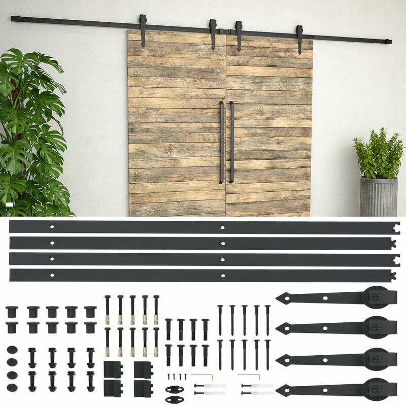 

Guías con carril para puerta corredera 2 uds 183 cm acero negro