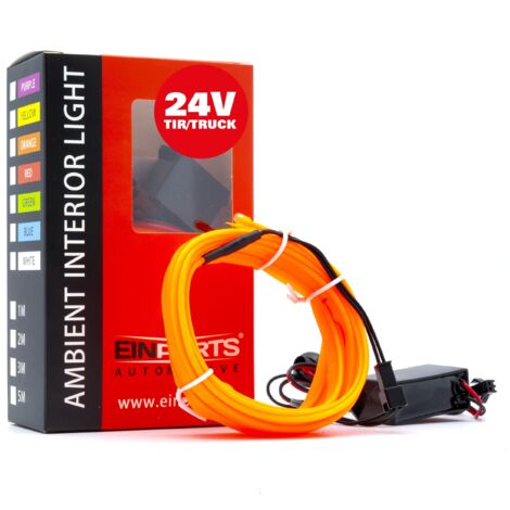 Guida luminosa a LED per auto, luce ambientale 24 V arancione, 3 metri