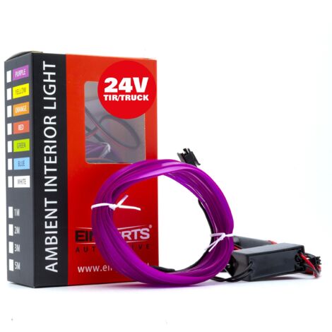 Guida luminosa a LED per auto, luce ambientale 24 V, viola, 3 metri
