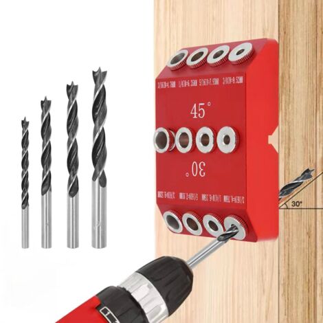 Guida per foratura del legno ad angolo di 30/45/90°: guida alle dimensioni della dima di foratura ad angolo regolabile per legno e metallo perpendicolari.