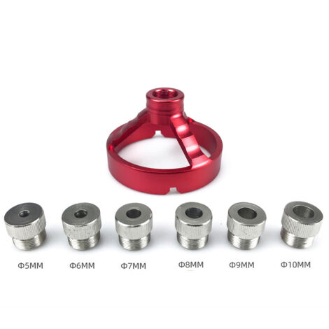 Guida per trapano verticale rossa, accessori per posizionatore di fori tascabili da 5/6/7/8/9/10 mm, guida ad angolo retto, guida per tassellatura per punzonatrice per lavorazione del legno (rotonda)