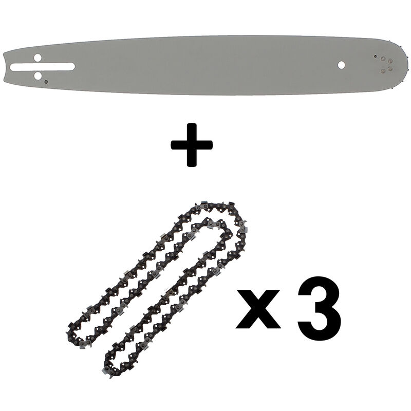 Gt Garden - Guide 16 pouces (40 cm) avec lot de 3 chaînes 66 maillons pour tronçonneuse