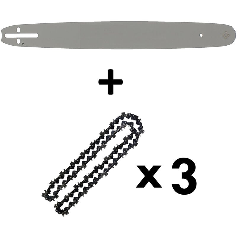 Guide 18 pouces (45 cm) avec lot de 3 chaînes 72 maillons pour tronçonneuse