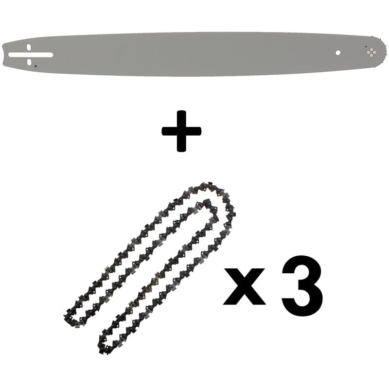Guide 22 pouces (55 cm) avec lot de 3 chaînes 85 maillons pour tronçonneuse