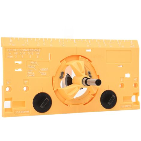 Guide de perçage pour charnières 35mm avec fraise et mèche 1/16", outil de perçage précis pour bois, jaune vif.