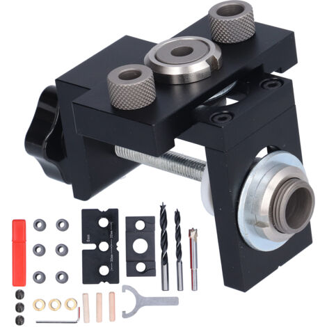 Guide de Perçage Réglable 3 en 1 pour Assemblages Bois, Kit de Gabarit de Perçage avec Mèches pour Travaux DIY.