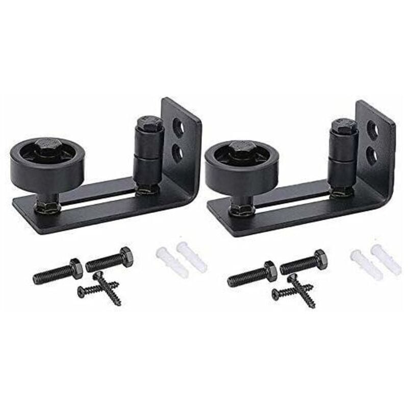 Guide de porte coulissante robuste pour porte de grange, butée 8 en 1 en acier au carbone noir design de fond encastré, panneau de sol et de porte,