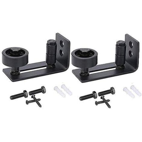Guide de porte coulissante robuste pour porte de grange, butée 8 en 1 en acier au carbone noir design de fond encastré, panneau de sol et de porte, rouleau réglable, système de fixation murale