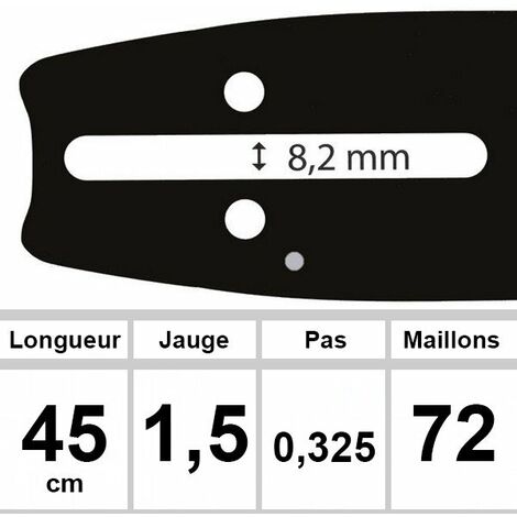 Guide OZAKI 45 cm – Chaîne adaptable pour tronçonneuse – Épaisseur 1,5 mm – Compatible avec GARDEN, ACTIVE, OLEO MAC, CASTOR