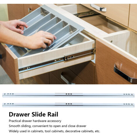 [Guide pour Tiroirs] Slide Rail Hardware Accessory - Rail de Tiroir en Acier Galvanisé à Billes, 2Pcs/Set de 450x17mm, Portée 15-20kg pour Cabinet Closets