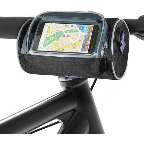 Guidon Vélo Etanche, Sacoche Cadre Vélo Grande Capacité Avec écran Tactile Transparent, Sac de Rangement Avant Vélo Avec Bandoulière Amovible Pour iPhone Samsung Smartphone Sous (Noir, 2212.5cm)