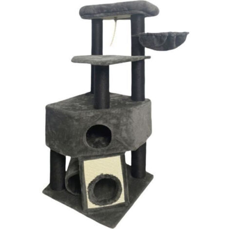GUILY Arbre a chat stable - Idéal chats taille moyens - 50 x 50 x 141 cm - Gris foncé - 2 plateformes, 1 perchoir, 1 cabane, 1