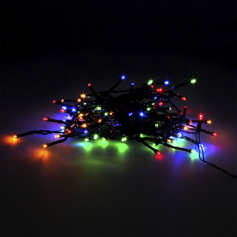 

Guirnalda de navidad de 100 luces leds multicolor a pilas . interiores/exteriores (ip44). luces para árboles. 11m de cable.