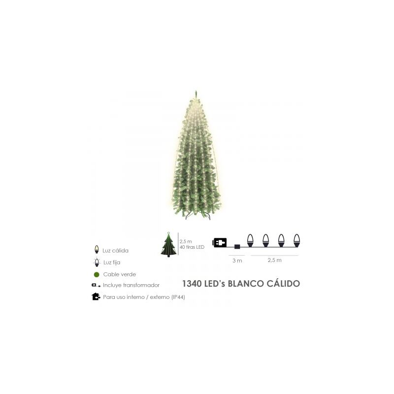 

Maurer - Guinalda luces navidad 1340 leds cascada cubrearbol blanco calido. ip44. luz navidad interiores y exteriores