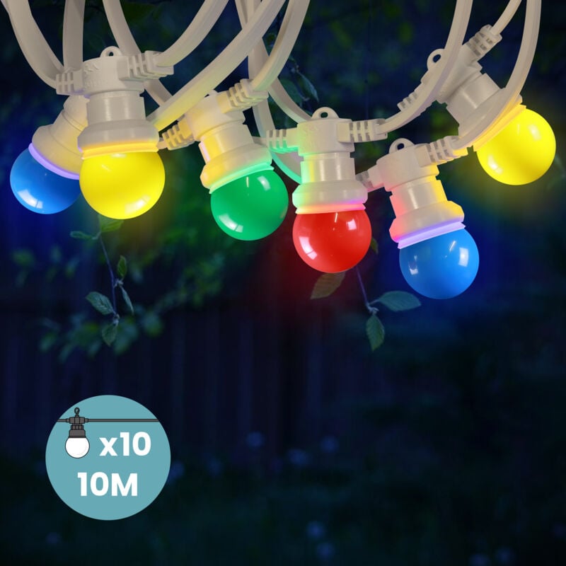 Guirlande Guinguette 10M Cable Blanc IP65- Guirlande Electrique Exterieur 10 Bulbes Bleu Rouge Jaune Vert - Guirlande Guinguette Exterieur Decoration