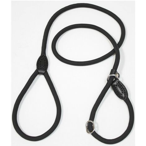 Guinzaglio a strangolo tubolare in corda con finiture in similpelle per cani: nero 14 x 1500 mm