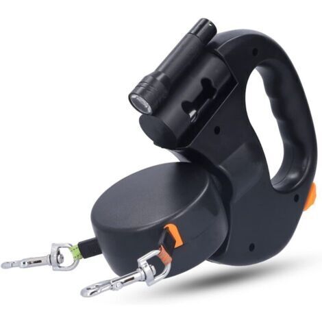 Guinzaglio doppio per 2 cani, guinzaglio retrattile per cani fino a 25 kg/55 libbre, nastro in nylon elasticizzato 3M resistente, con cuciture riflettenti brillanti, anti-groviglio a 360°