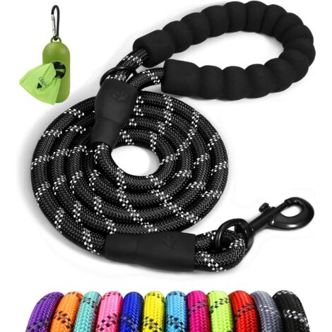Guinzaglio per cani con chiusura di sicurezza, 1,5 metri, con comoda impugnatura imbottita, luce altamente riflettente, adatto a cani di piccola taglia, 9,5 mm, nero.