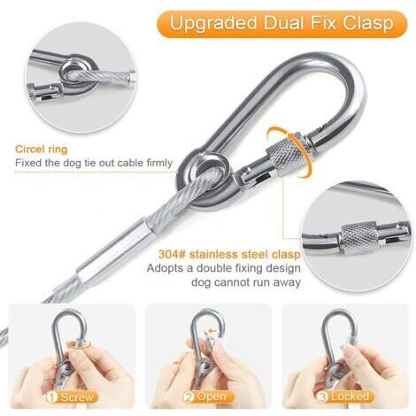 Guinzaglio per cani riflettente da 15 m, realizzato in filo metallico con doppia fibbia in acciaio inossidabile, leggero e resistente, ideale per l'uso esterno, in giardino e in campeggio.