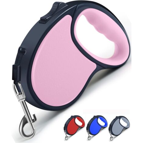 Guinzaglio retrattile a 360° da 5 m / 16 piedi, in nylon liscio e resistente, anti-groviglio, con impugnatura antiscivolo e freno a mano esclusivo, ideale per cani di taglia media e piccola (rosa).