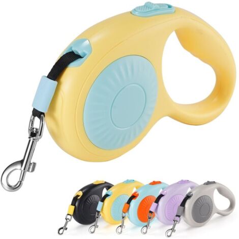 Guinzaglio retrattile anti-groviglio a 360° con freno a una mano, pausa e blocco, guinzaglio in nylon resistente da 3 metri per gatti, cani di piccola e media taglia fino a 30 kg (giallo)
