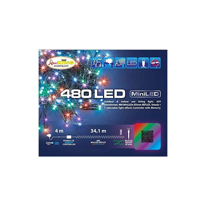 Guirlande 34,1 M, 480 Miniled Multicolor Plus, Câble Vert Luminalpark